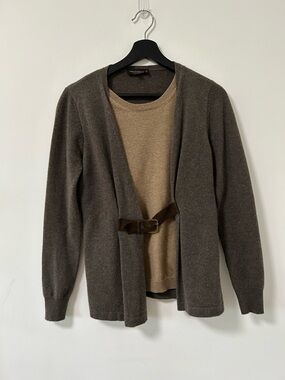 Rani Arabella cashmere leather buckle sweater Cardigan with Tan Layer sm‎ Italy